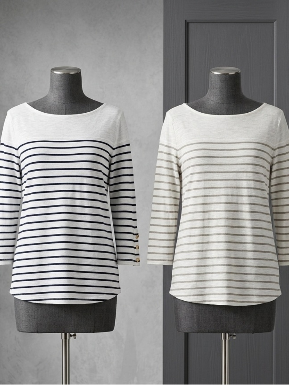 Chico's 2 striped bateau neck navy and  Cream & green and cream size 3 XL 14/16